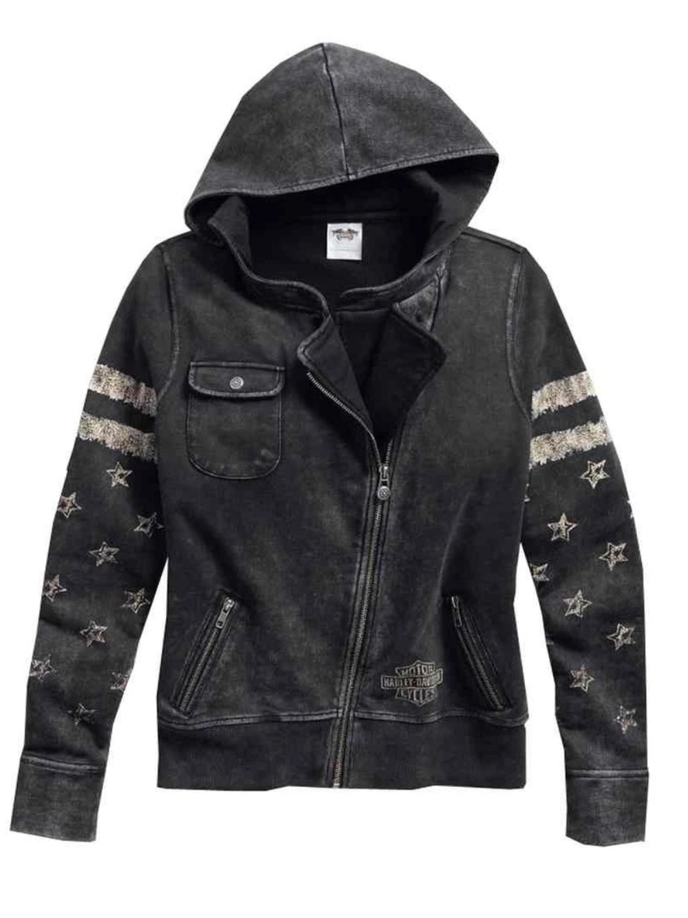 Harley-Davidson Black Washed Star-Print Hooded Bomber Jacket